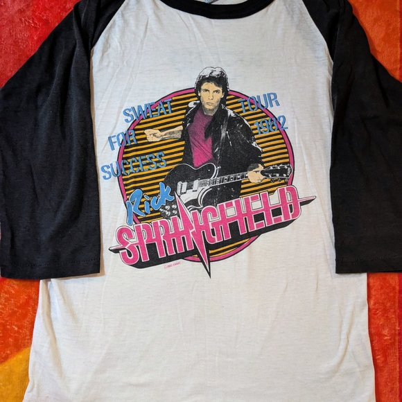 Vintage 1982 Rick Springfield Concert T-shirt Sweat For Success Tour Raglan Med - Picture 1 of 9